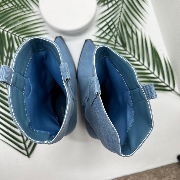 Azalea Wang Blue Denim Rhinestone Fringed Wide Calf Ankle Boots Size 7 Cowboy - Picture 7 of 13